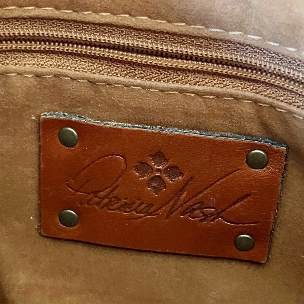 Patricia Nash Camel Tan Tooled Leather Cassini Embossed Floral Zipper Pouch